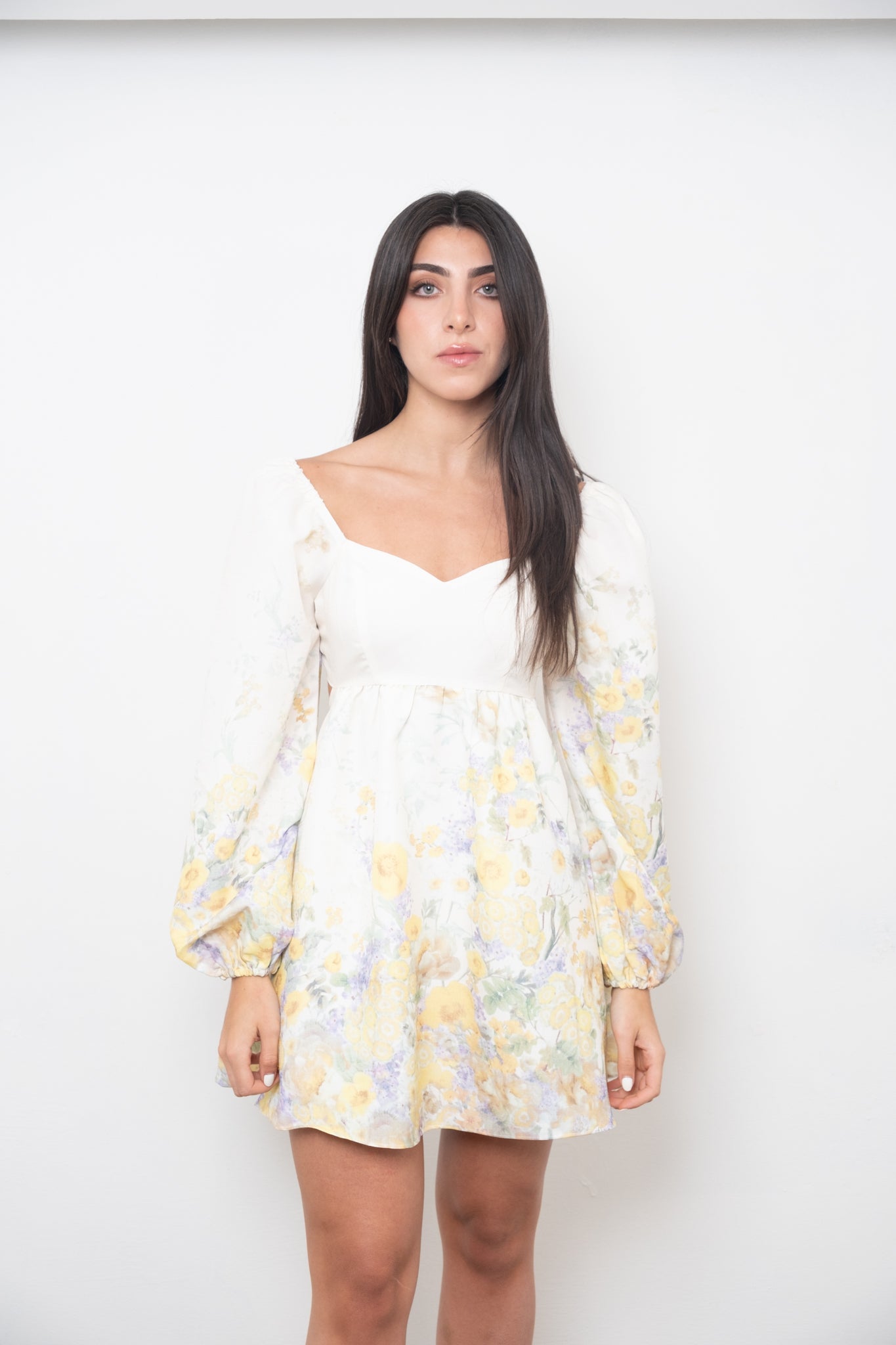 Butter Yellow Flowers Mini Dress