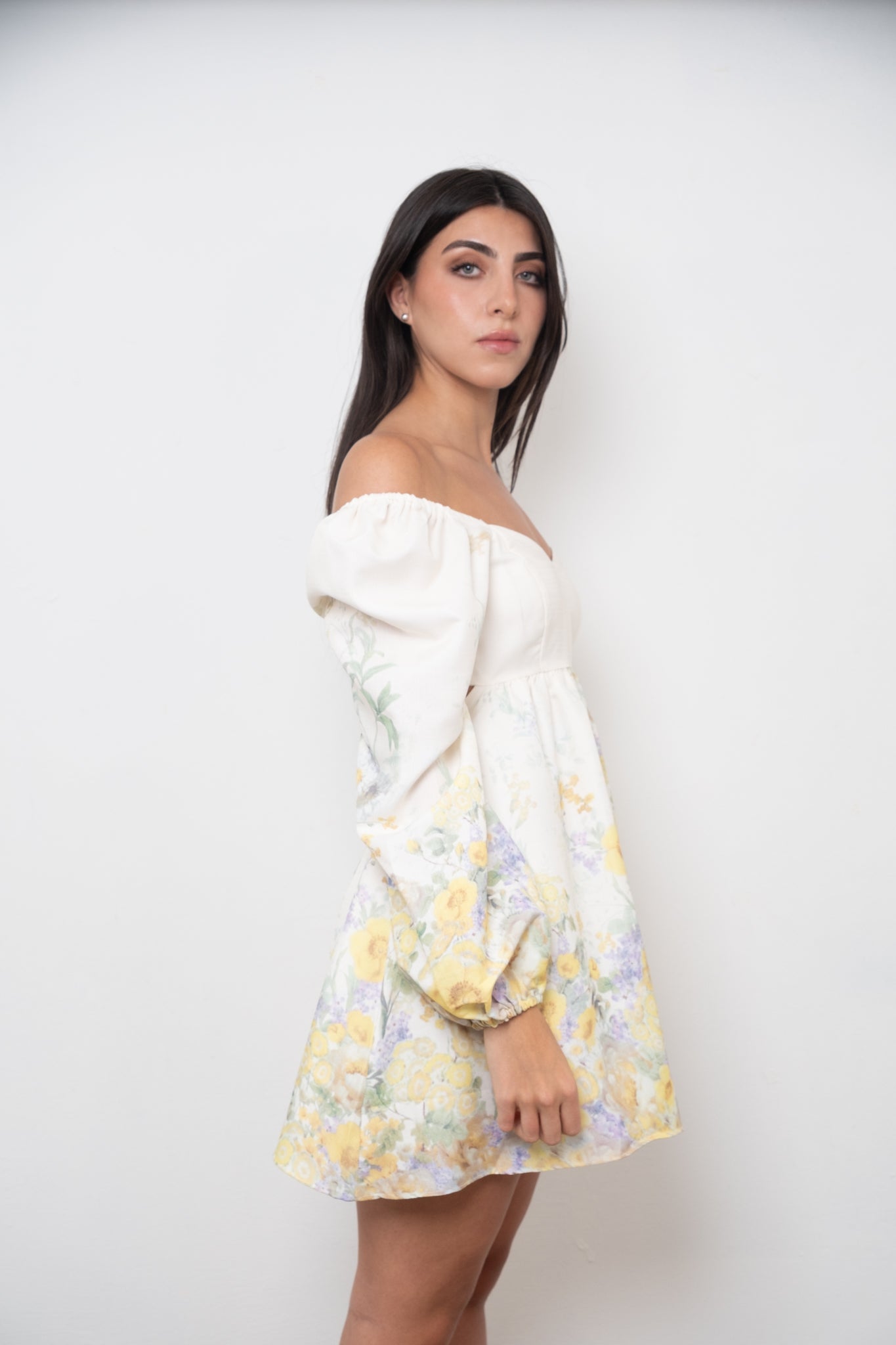 Butter Yellow Flowers Mini Dress