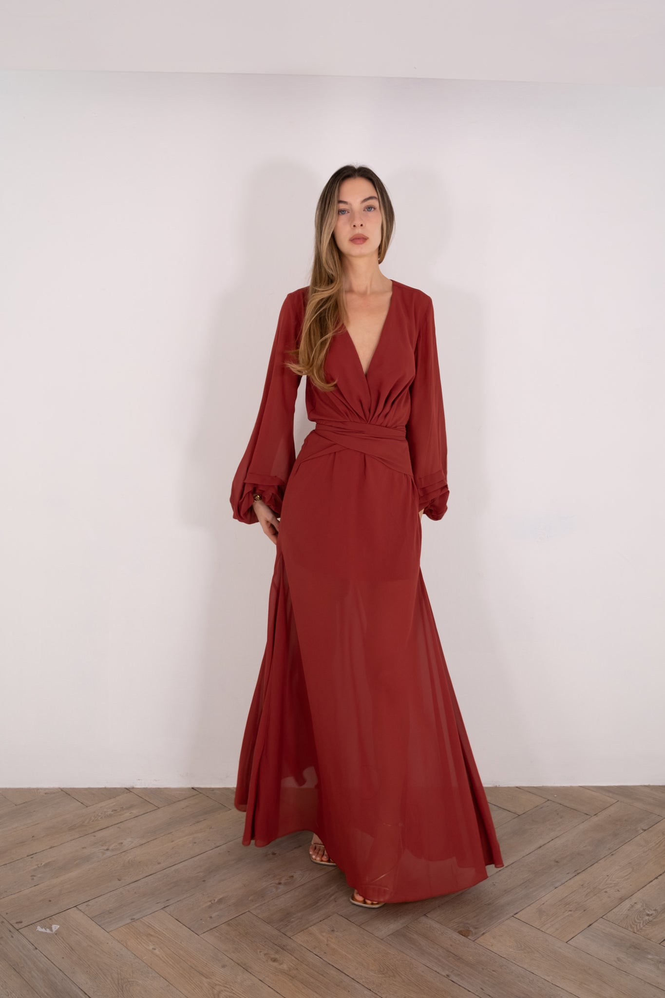Rust Tie Maxi Dress