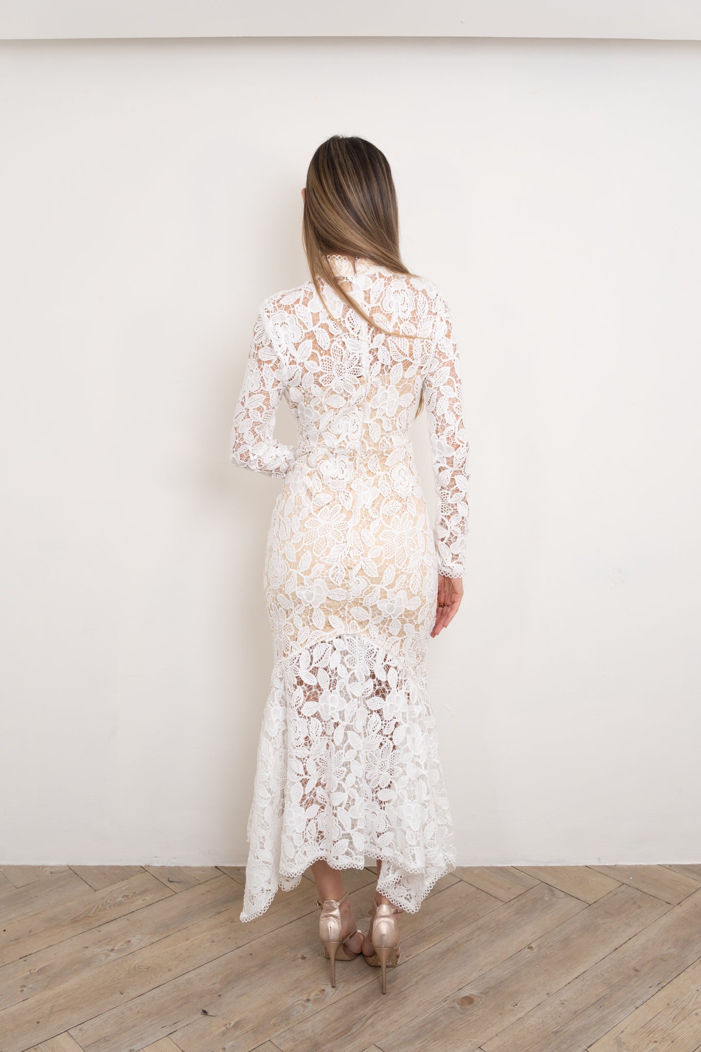 White Bridal Lace Midi Dress