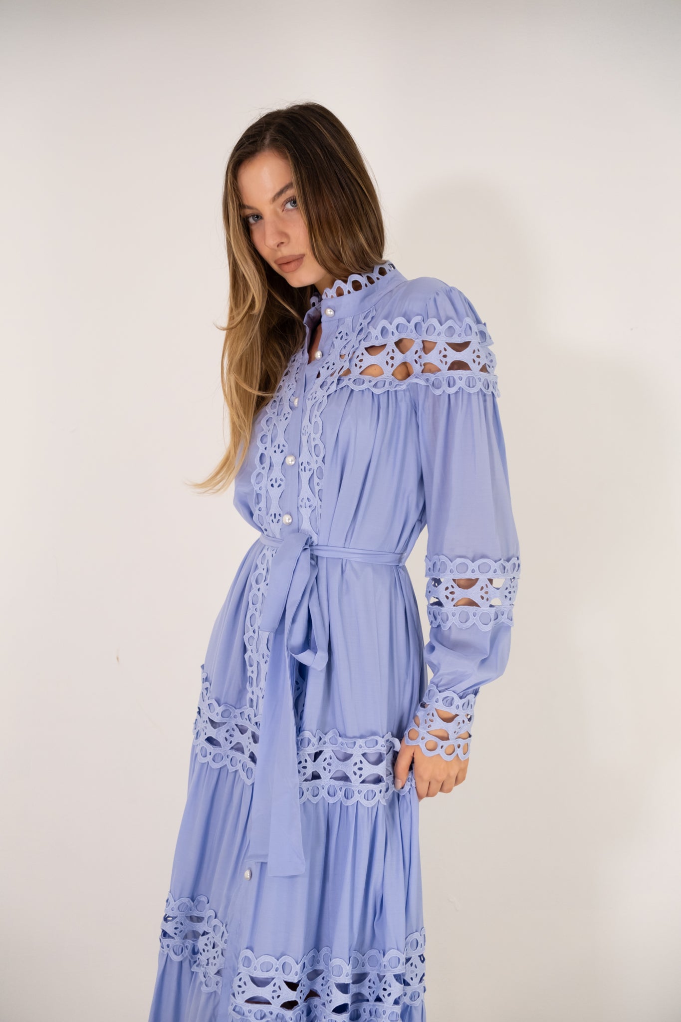 Sky Blue Crochet Maxi Dress