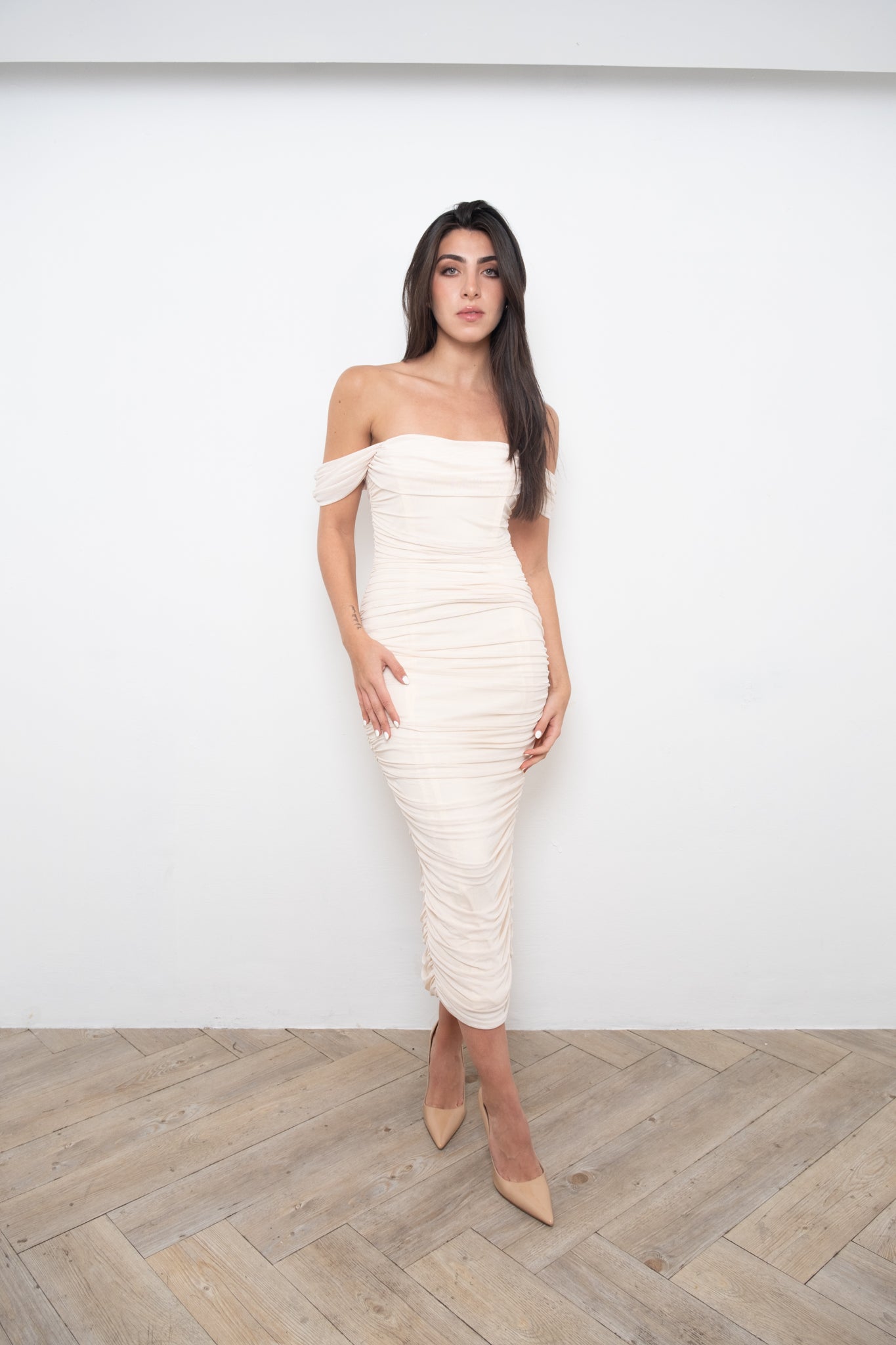 White Mesh Pencil Dress