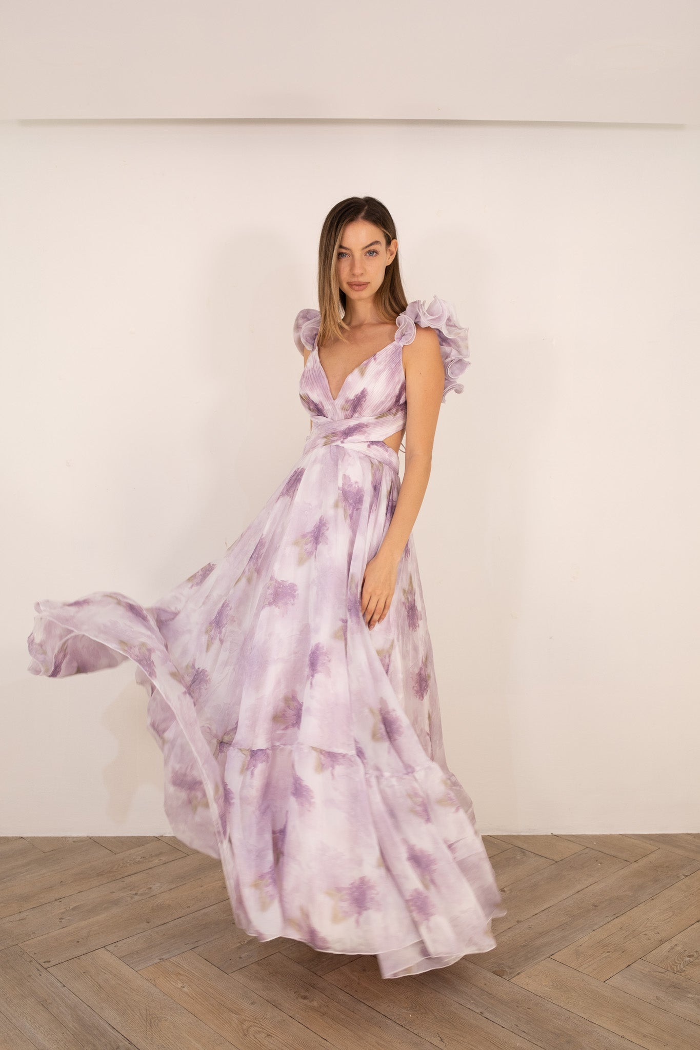Lavender Ruffle Floral Printed Dress