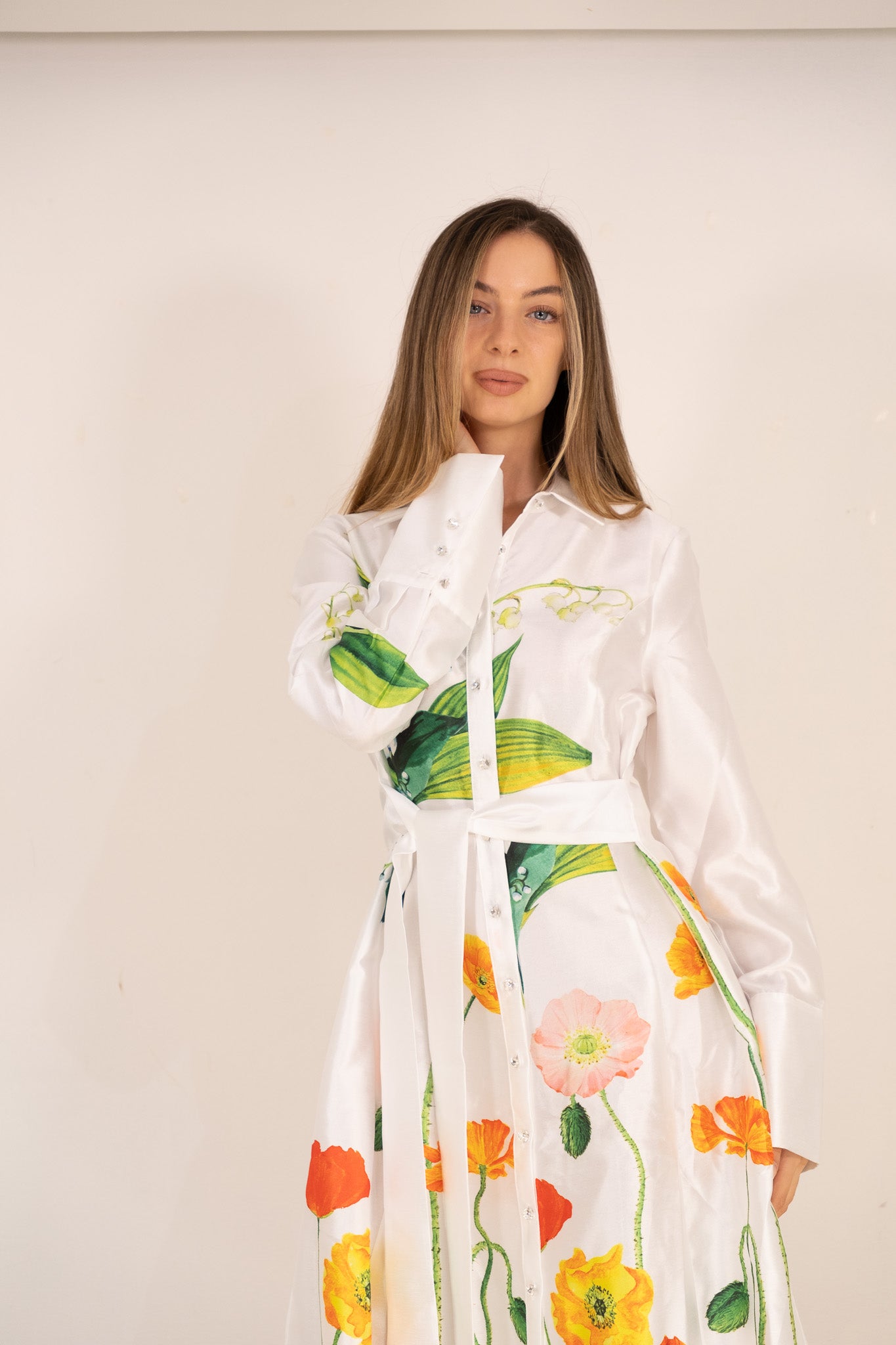 White Hand-Painted Flowers Dress