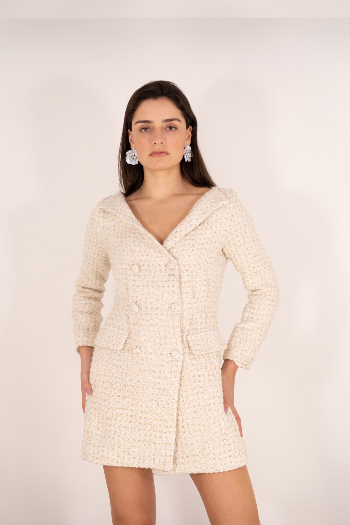 Ivory Blazer Tweed Dress