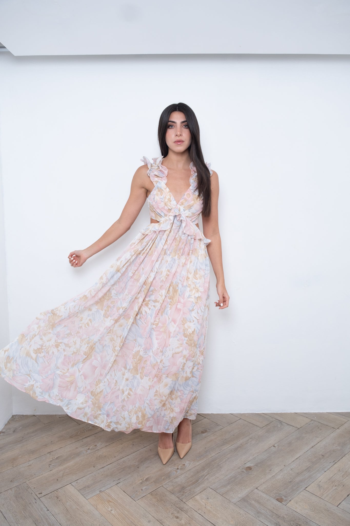 Baby Pink Florals Maxi Dress