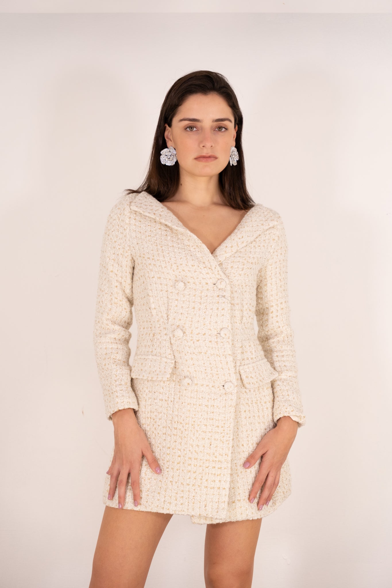 Ivory Blazer Tweed Dress