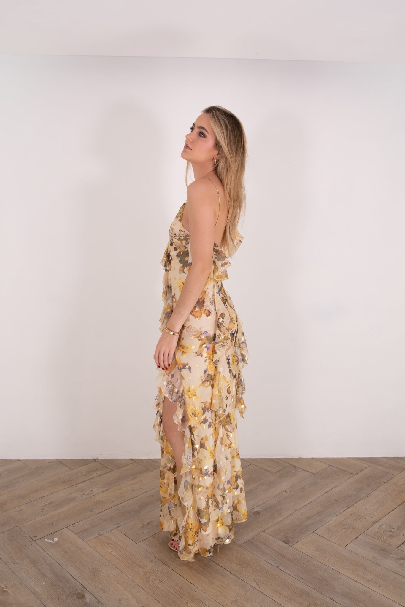 Golden Foil Floral Maxi Dress