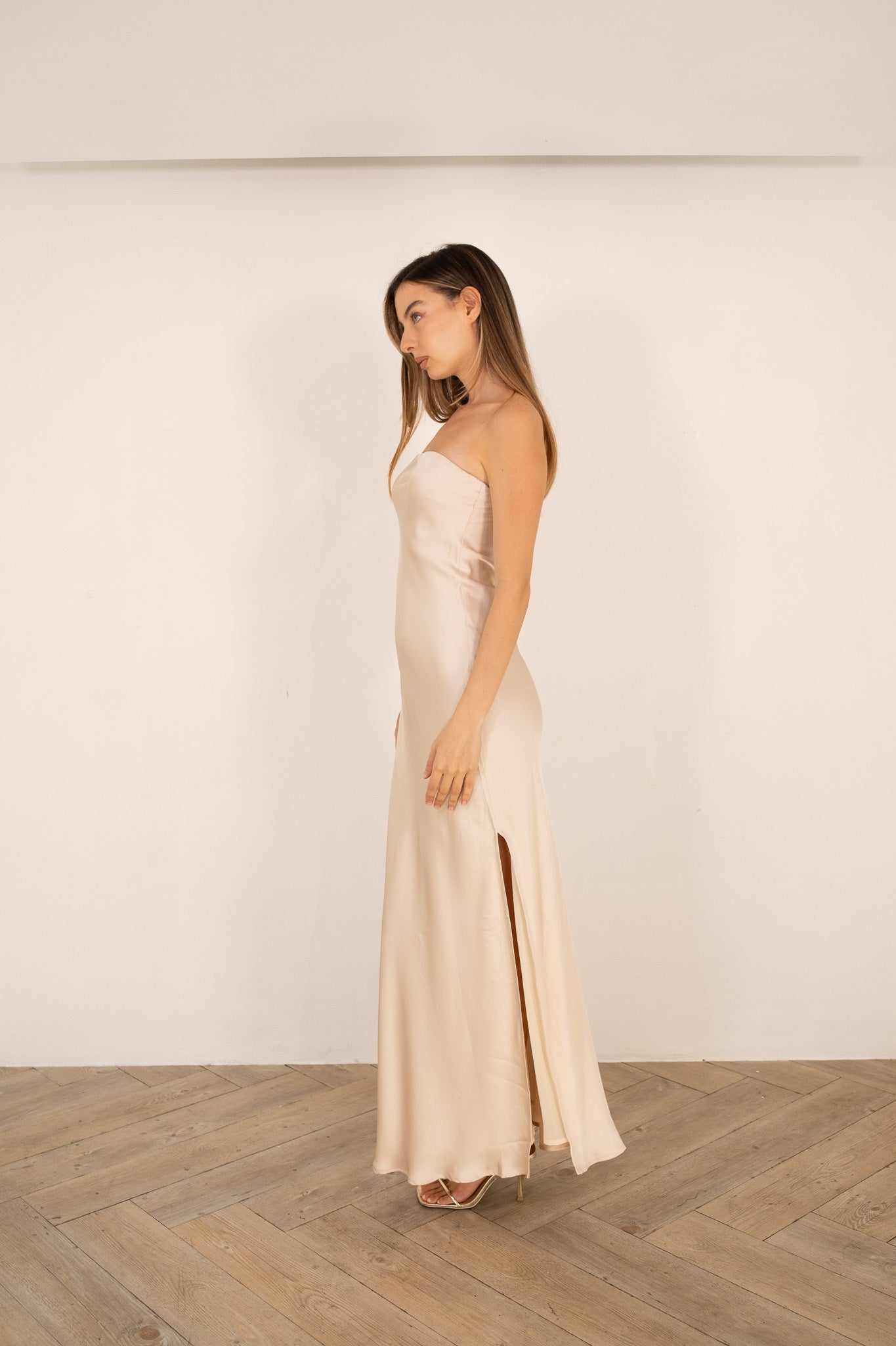 Champagne Maxi Strapless dress