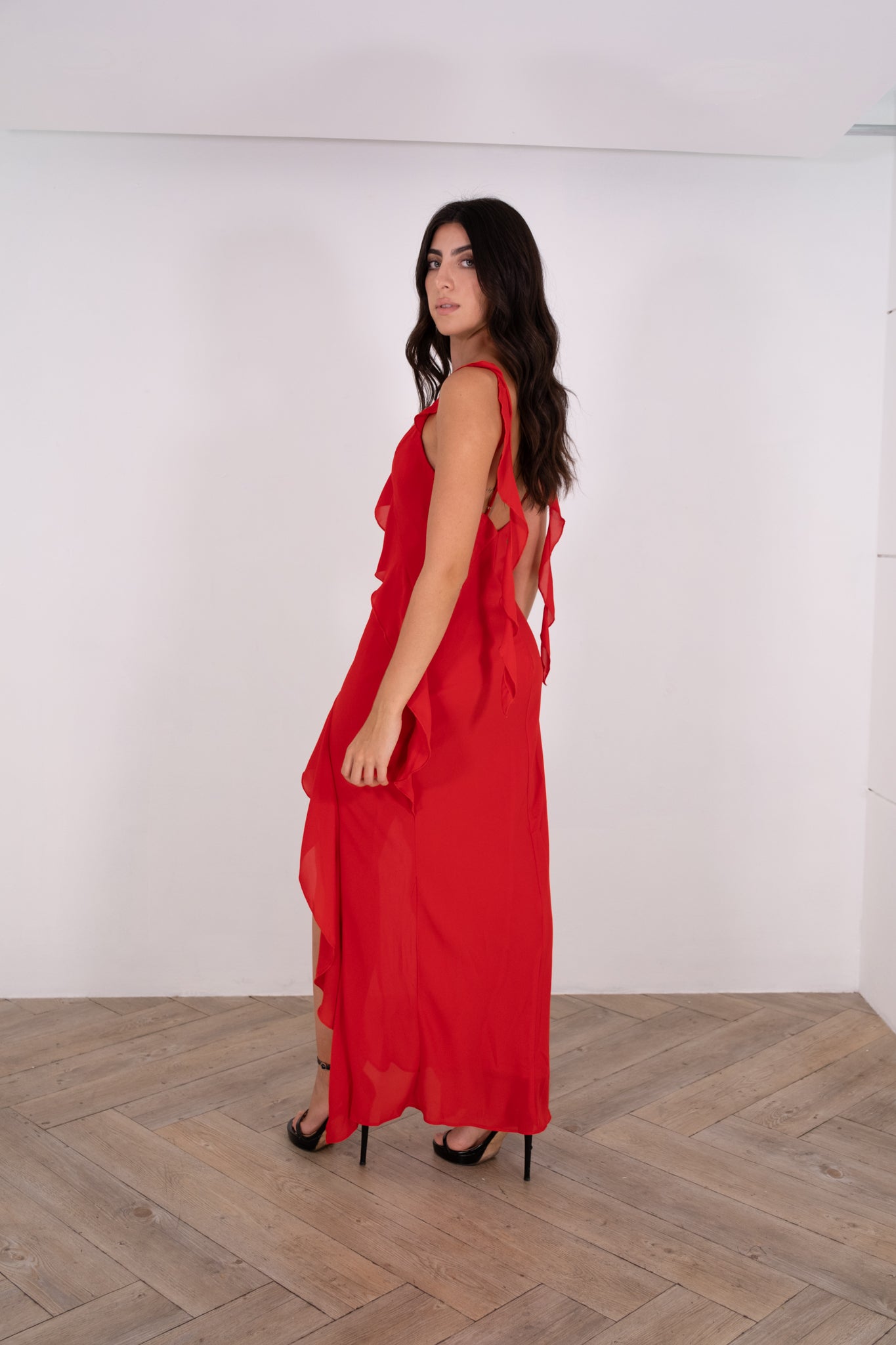 Red Ruffled Maxi Dress