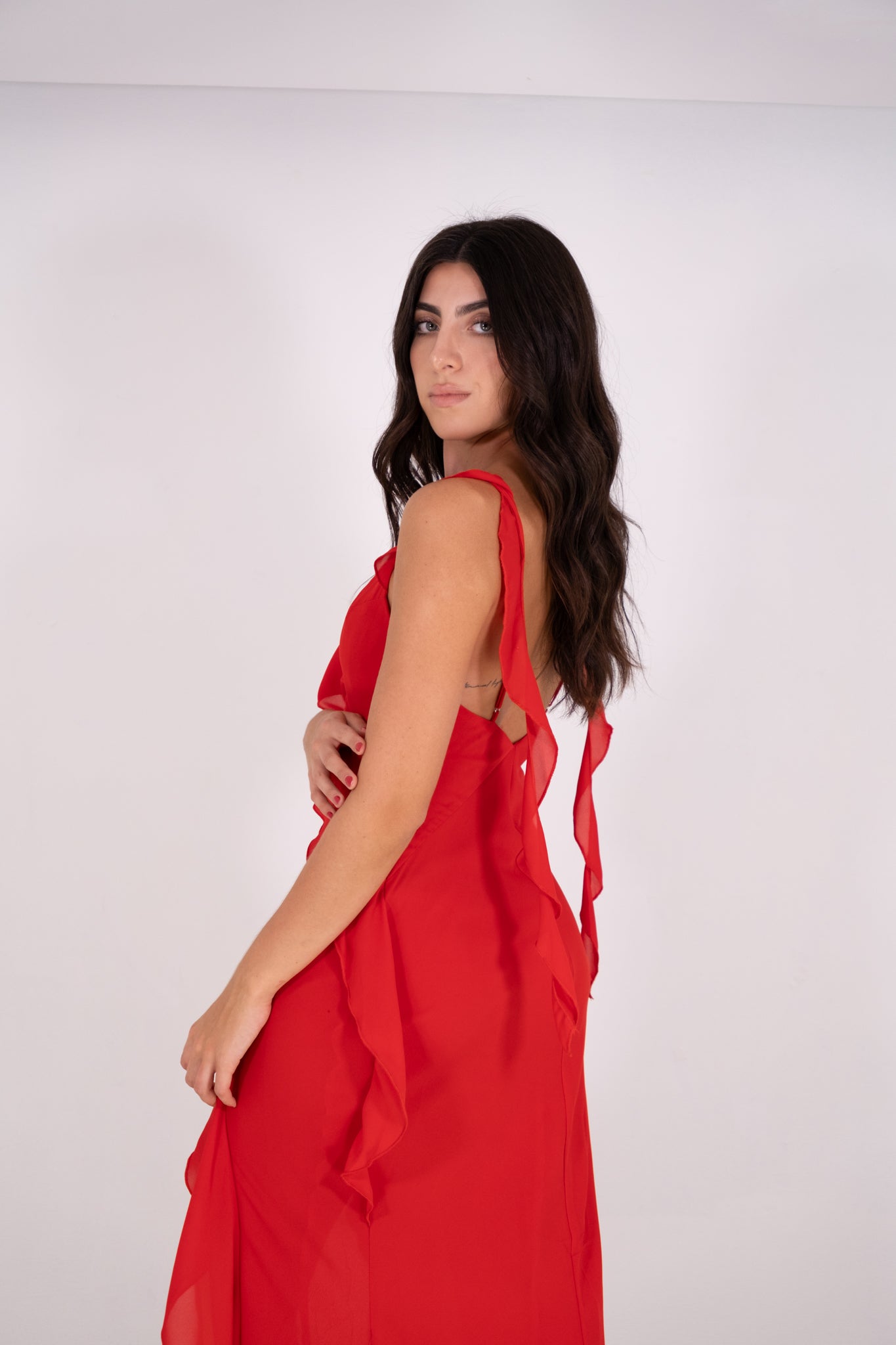 Red Ruffled Maxi Dress