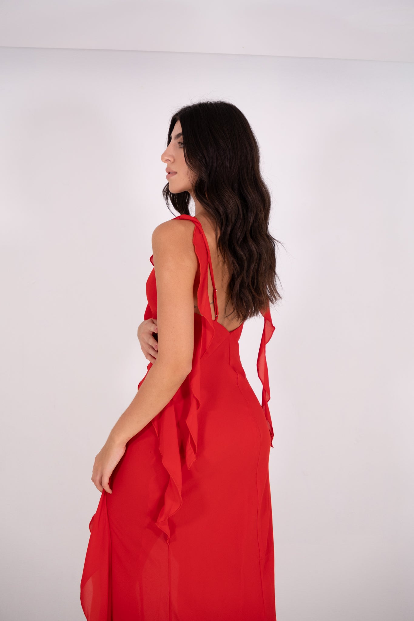Red Ruffled Maxi Dress