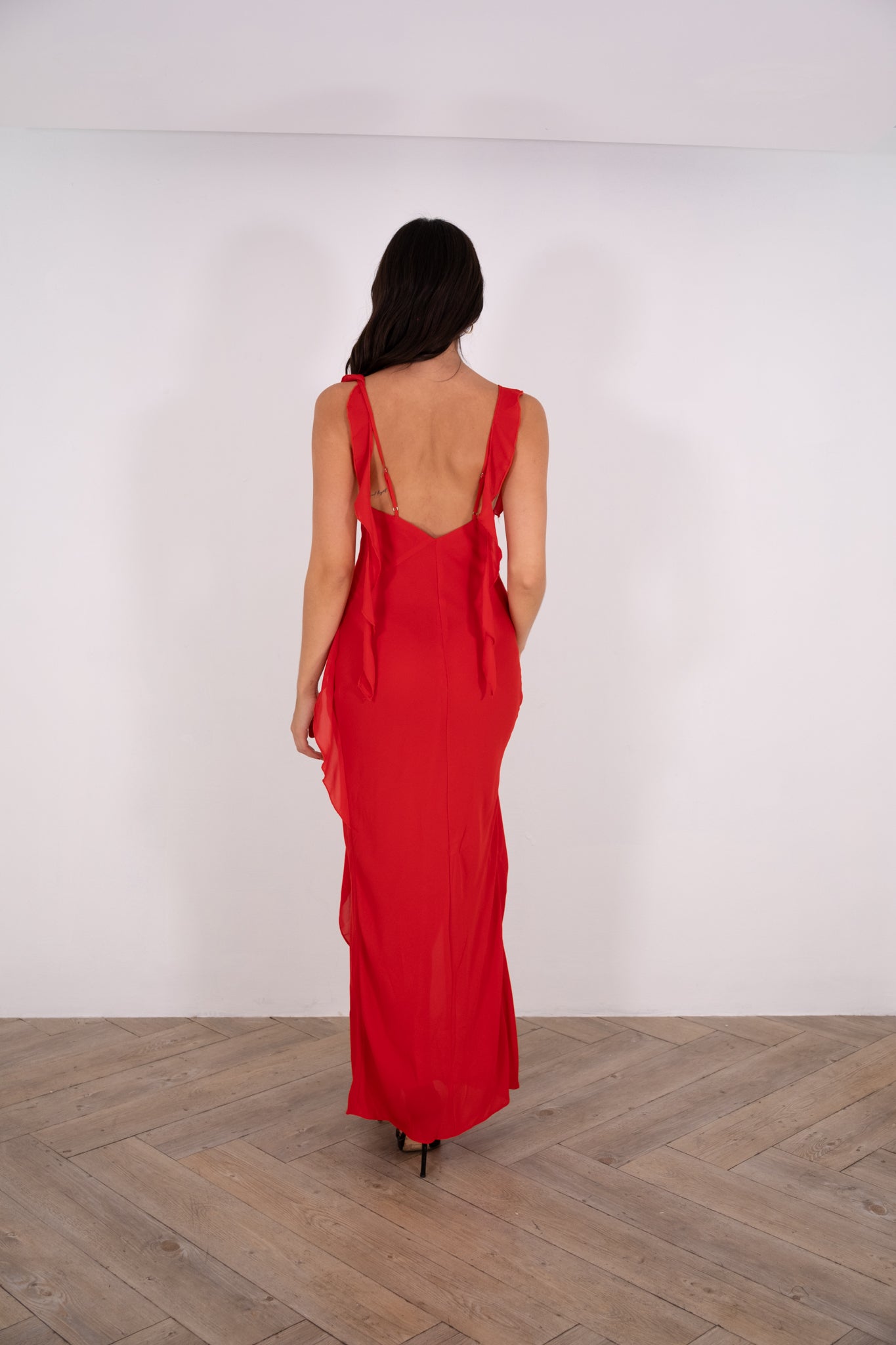 Red Ruffled Maxi Dress