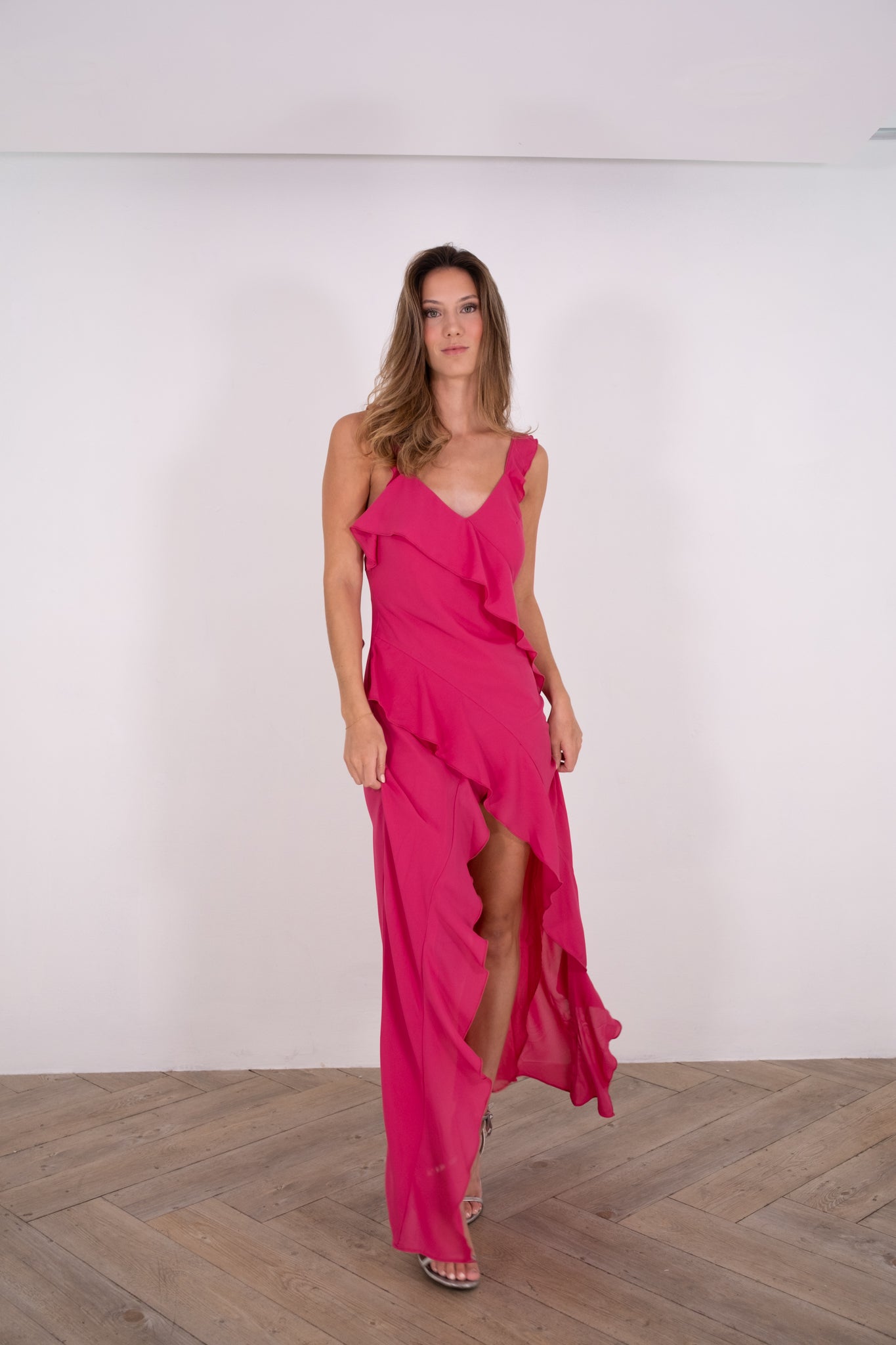 Pink Ruffled Maxi Dress