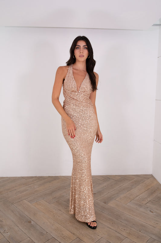 Rose Gold Sequin Maxi Dress