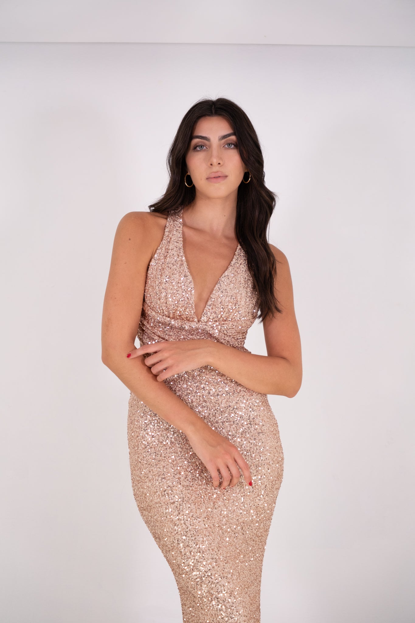 Rose Gold Sequin Maxi Dress