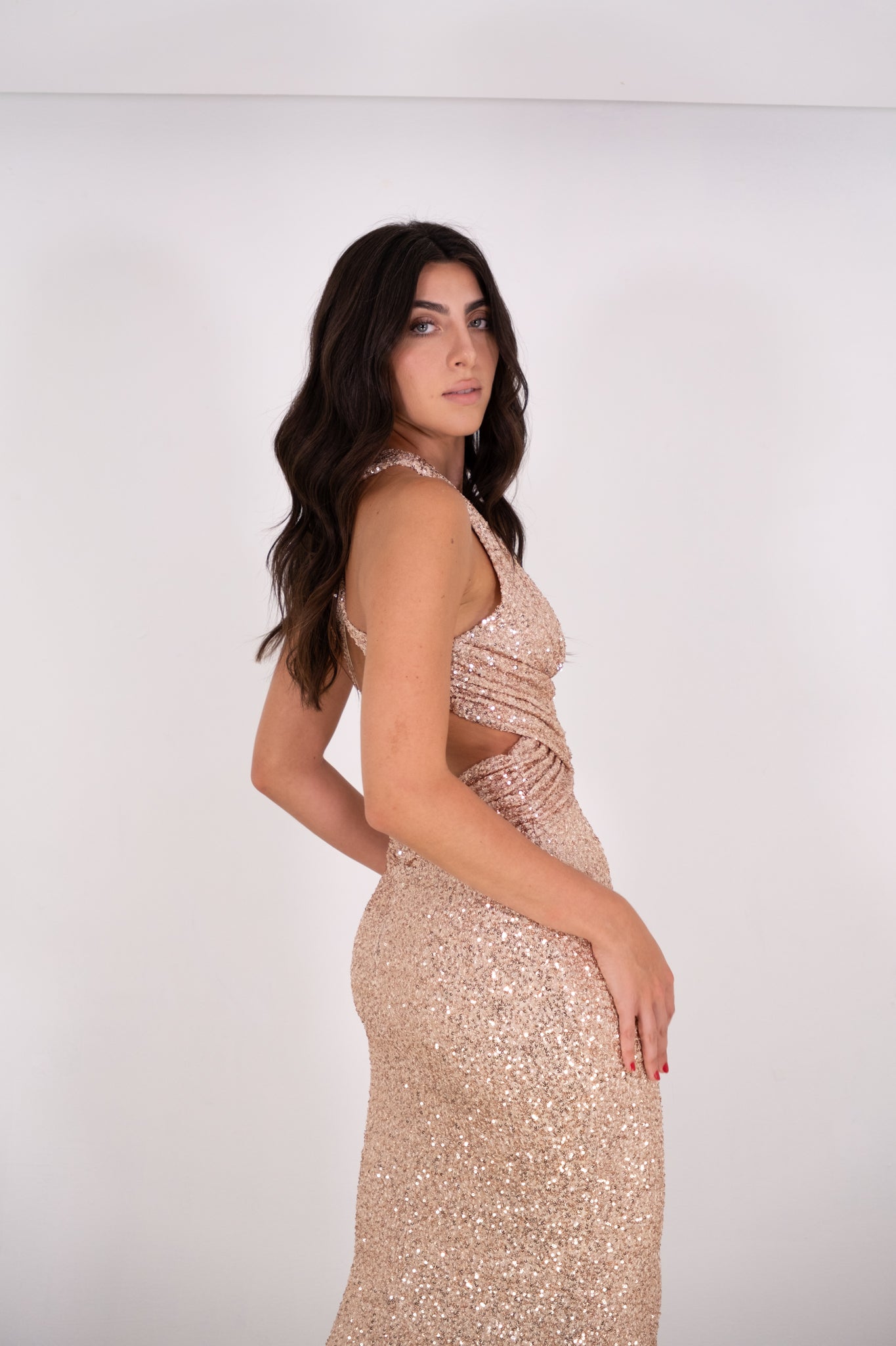 Rose Gold Sequin Maxi Dress