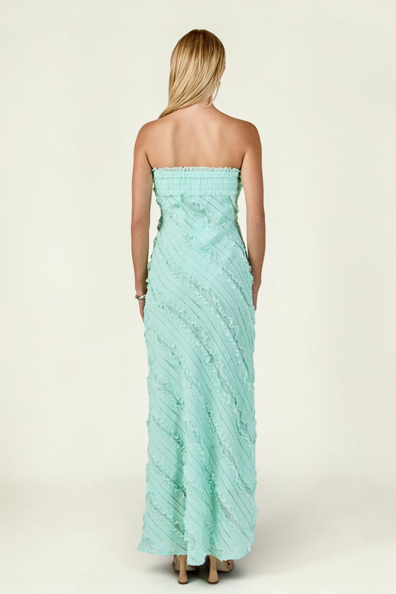 Mint Strapless Ruffled Dress