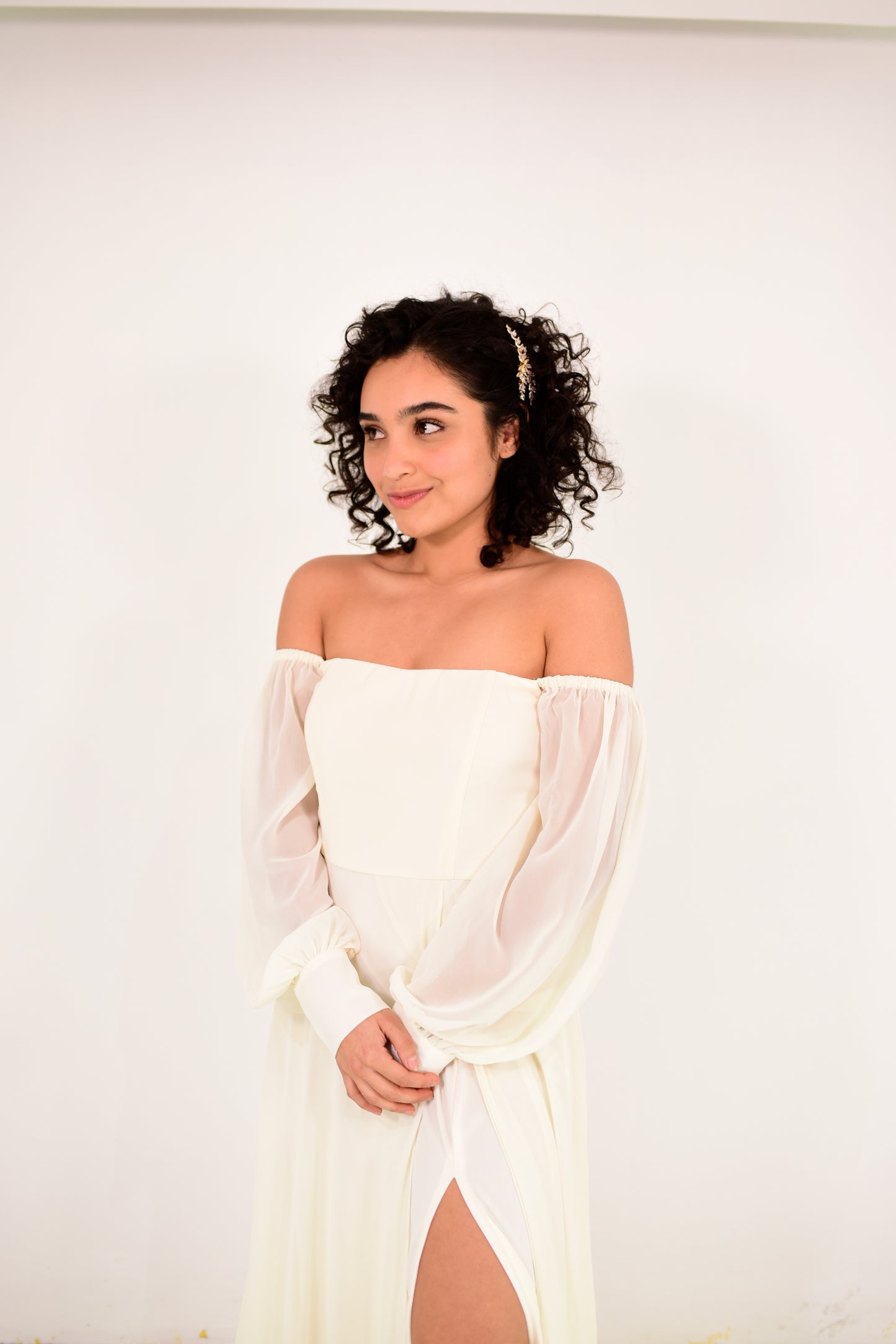 Cream Off Shoulder Dress