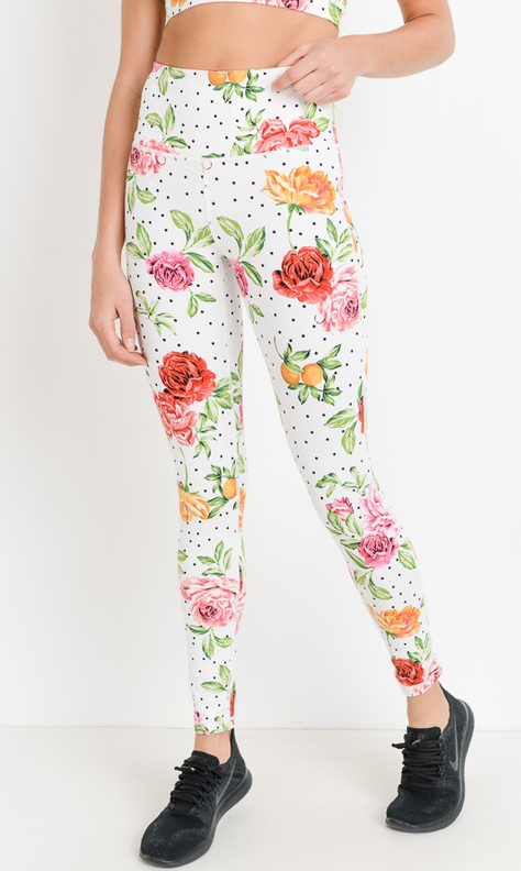 White Floral Leggings