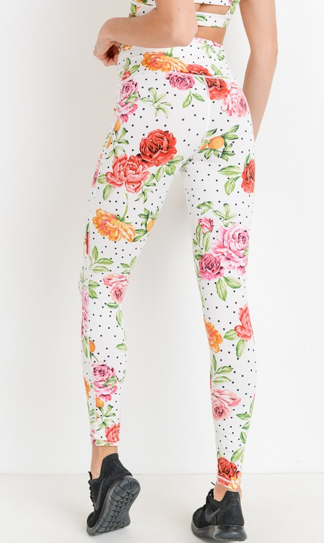 White Floral Leggings