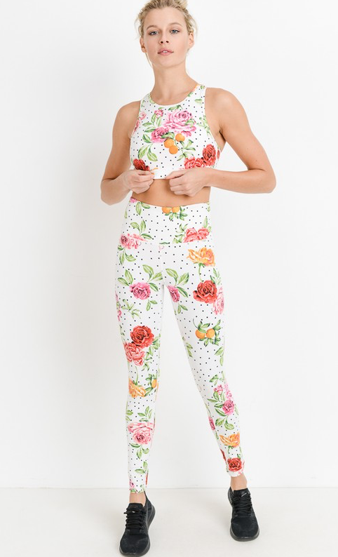 White Floral Leggings