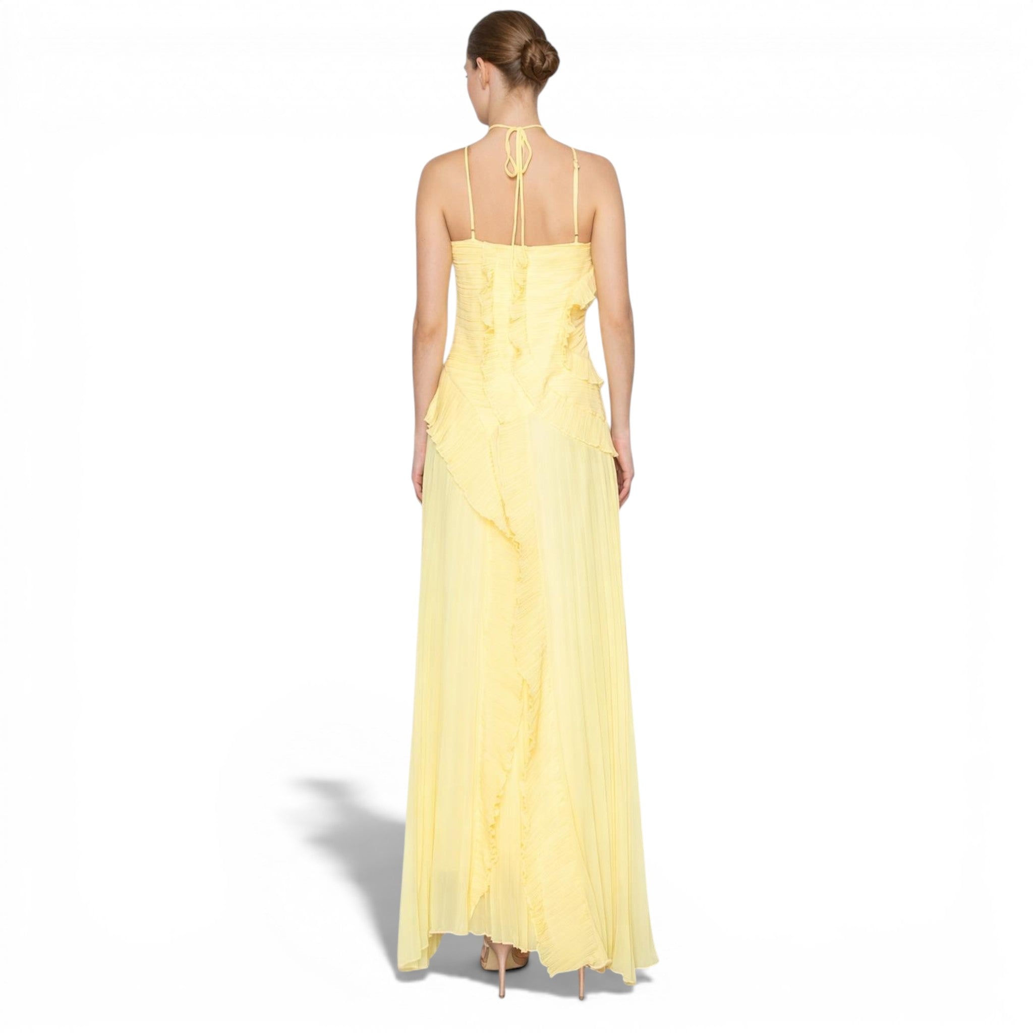 Vestido Largo Amarillo con Holanes y Halter