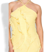Vestido Largo Amarillo con Holanes y Halter