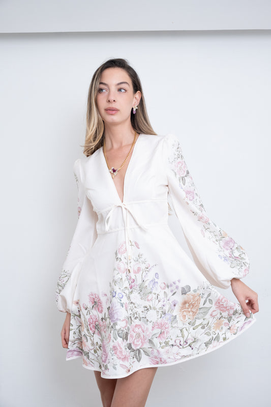 Floral Mini Nude Dress