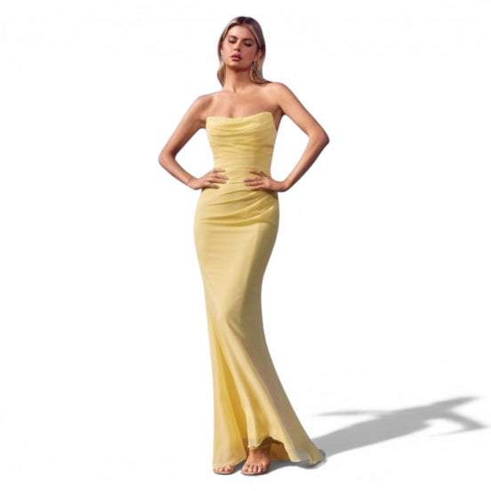 Vestido Largo Amarillo Strapless