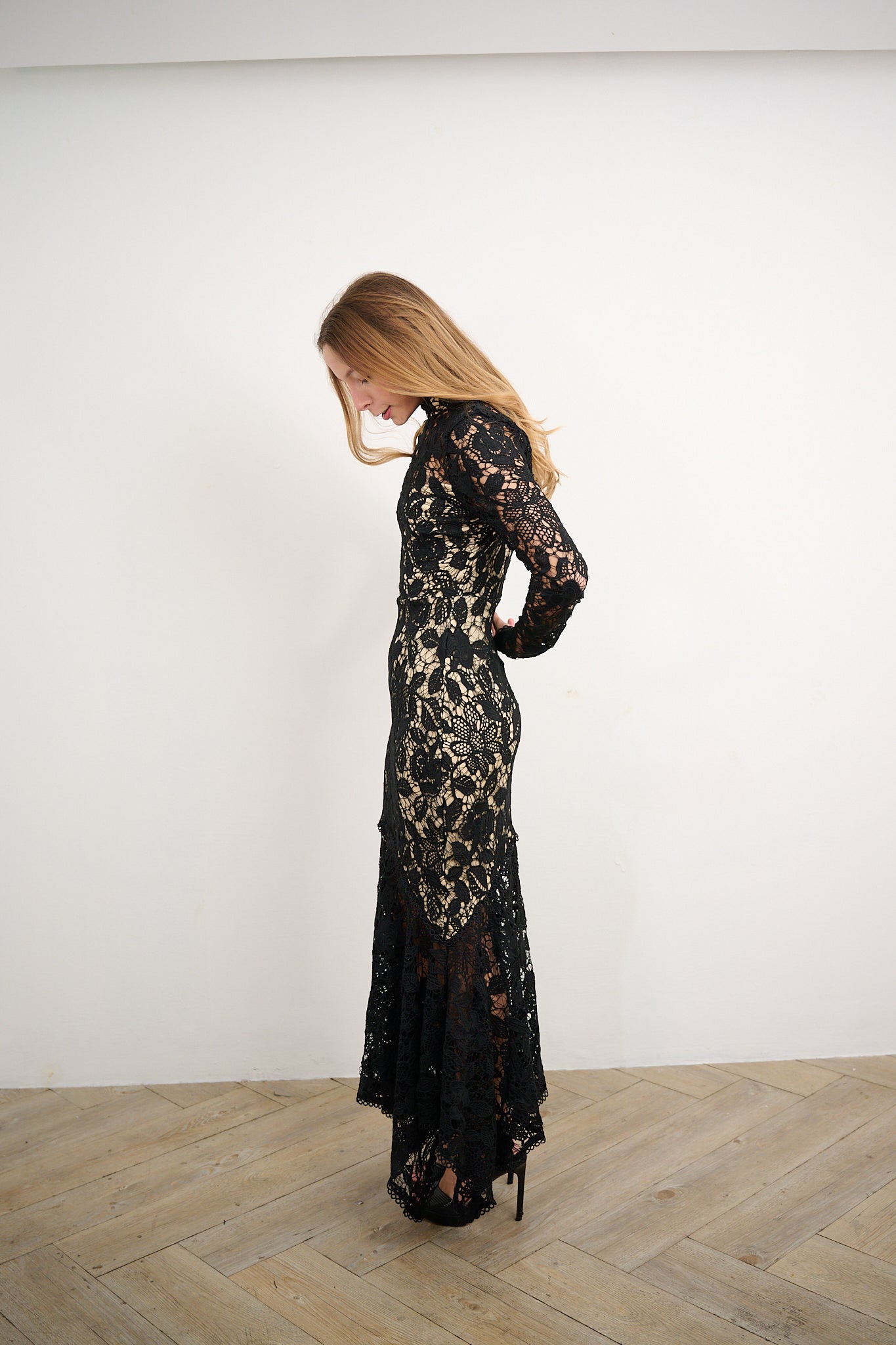 Black Floral Lace Maxi Dress