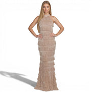 Vestido Largo Champán con Halter