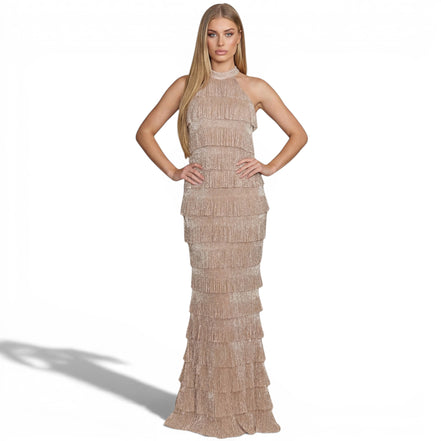 Vestido Largo Champán con Halter