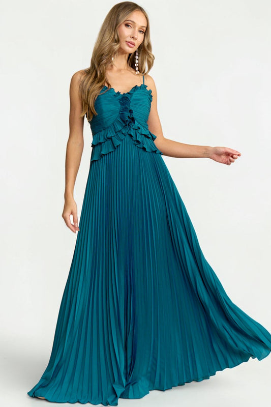 Teal Pleated Maxi Dress