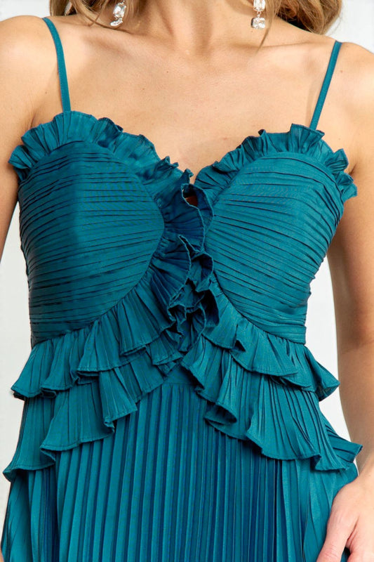 Teal Pleated Maxi Dress