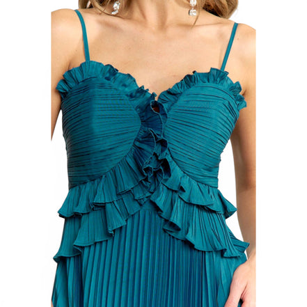 Vestido Largo Azul Plisado