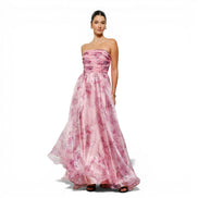 Vestido Largo de Organza Floral Rosa