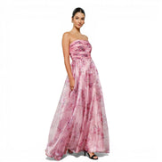 Vestido Largo de Organza Floral Rosa