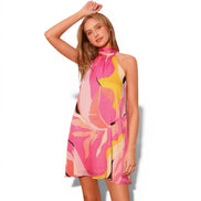 Vestido Corto Rosa Tropical