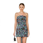 Vestido Corto de Lentejuela Floral Negro