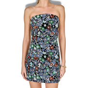 Vestido Corto de Lentejuela Floral Negro