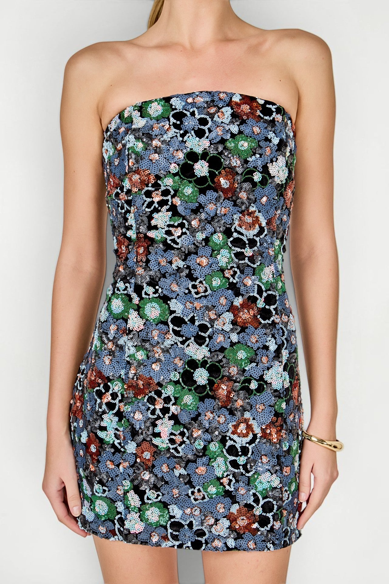 Midnight Floral Sequin Mini Dress