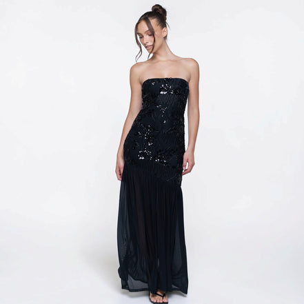 Vestido Largo Tirantes Negro con Lentejuelas