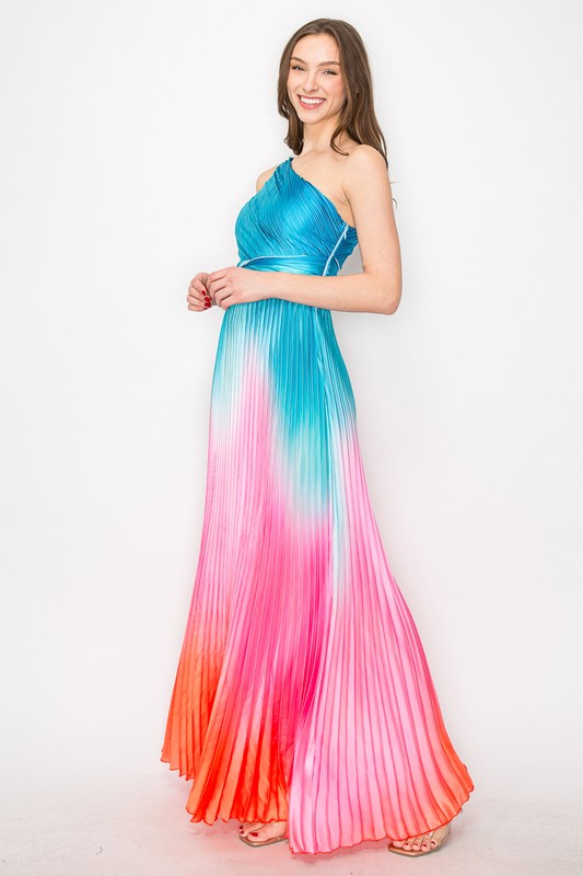 Multi Color Maxi Pleated Dress