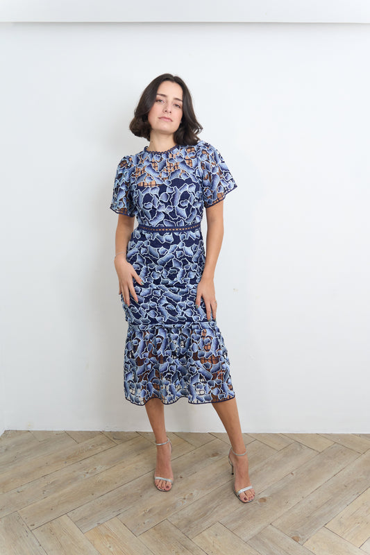 Blue Laced Midi Dress