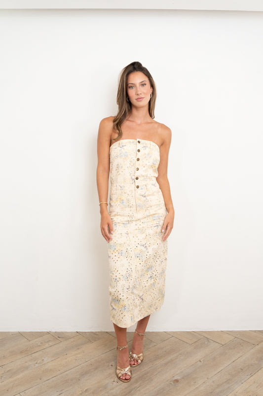 Butter yellow pencil floral dress