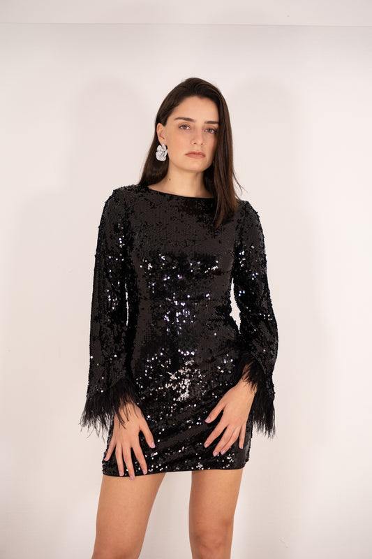 Black Sequin Feathers Dress