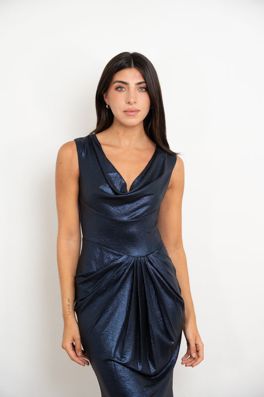 Blue Metallic Maxi Dress