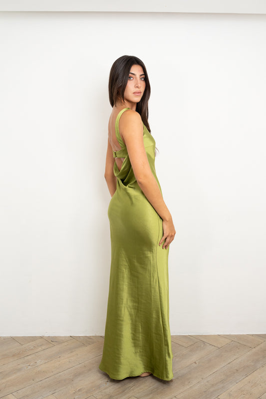 Green Silk Halter Dress