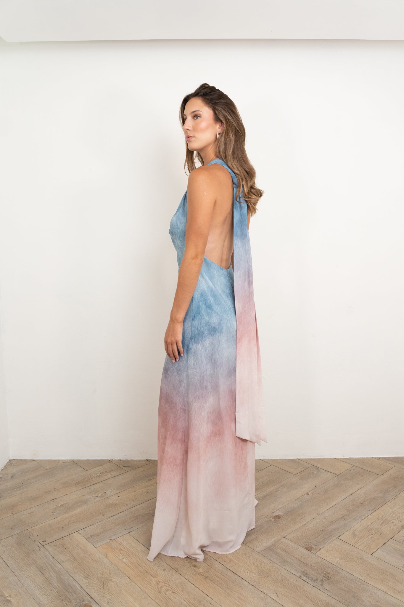 Blue Pink Ombre Halter Dress